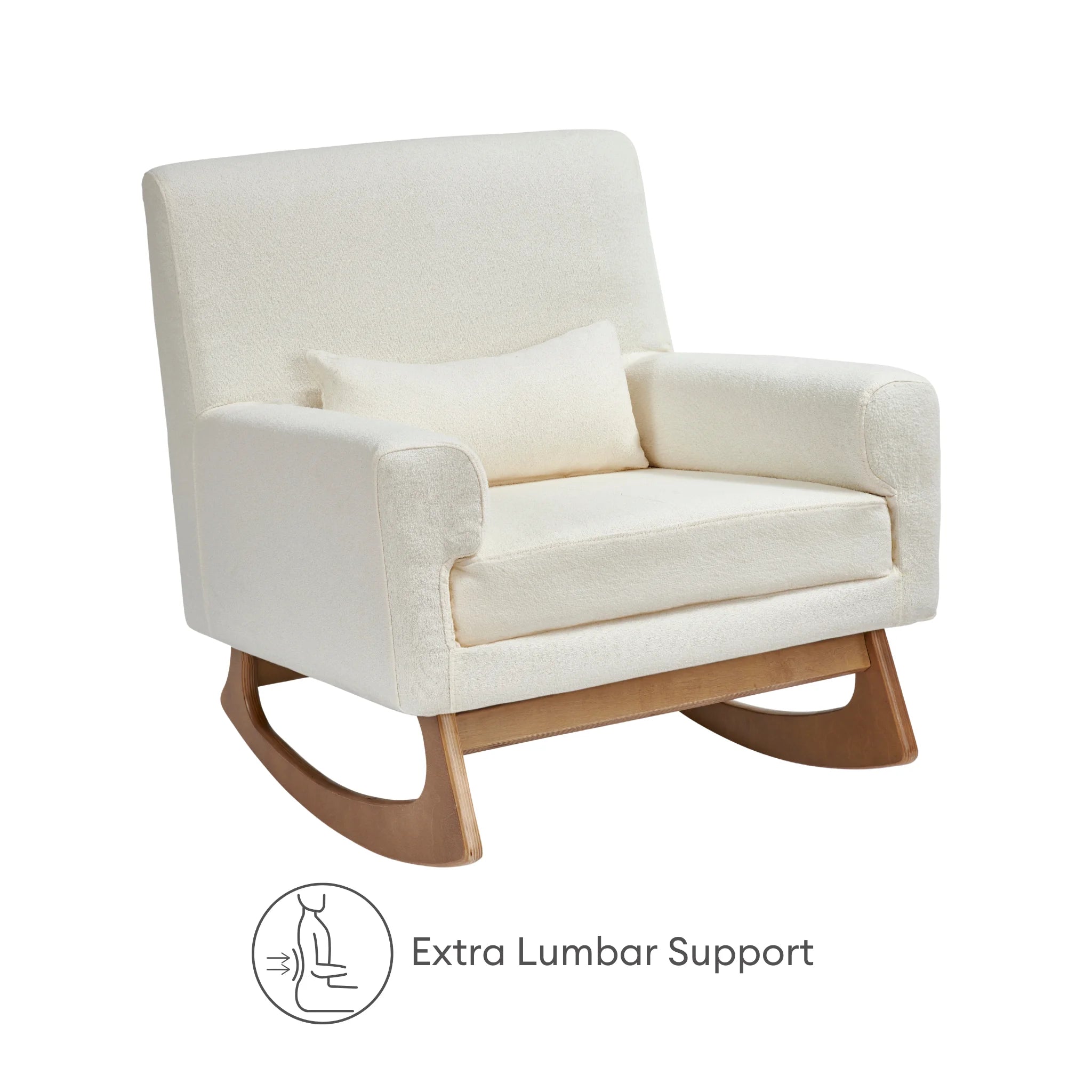 Gaia Baby Serena rocking nursing chair in chalk bouclé with extra lumbar support
Chalk bouclé nursery rocking chair featuring enhanced lumbar support