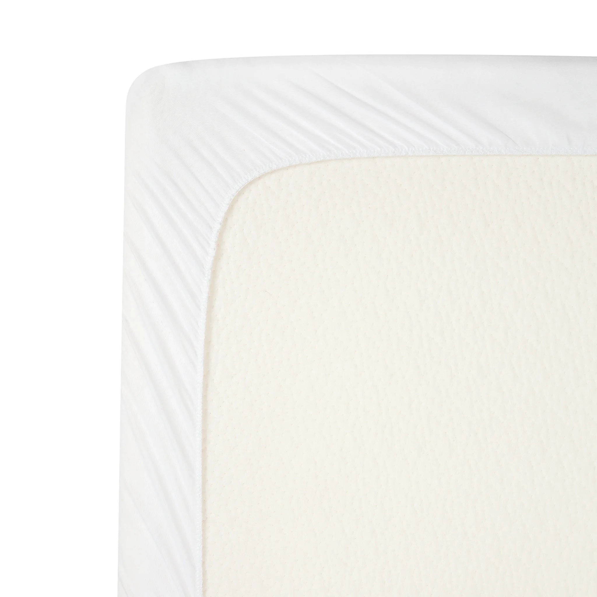 ClevaMama waterproof mattress protector fitted on bedside crib mattress, soft brushed cotton surface