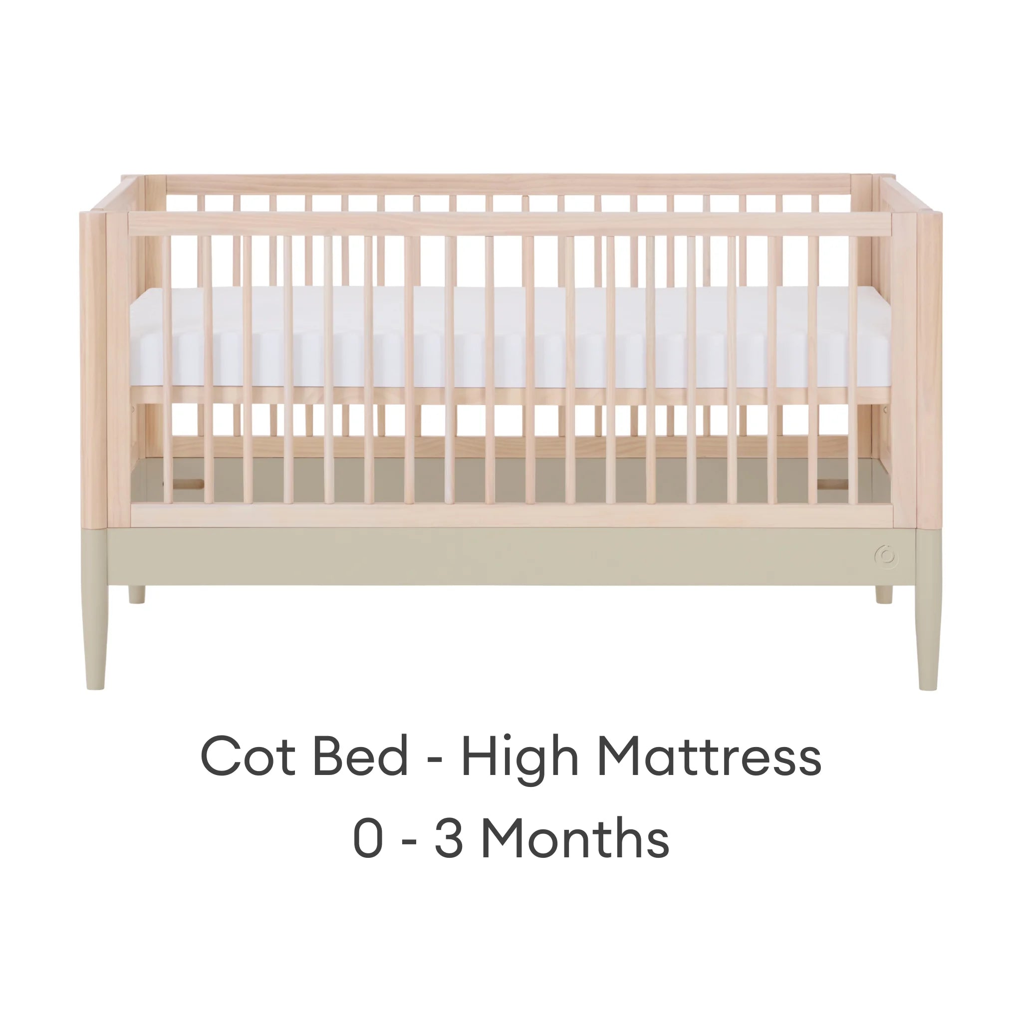 Gaia Baby EOS natural wood convertible cot bed with high mattress setting for newborns