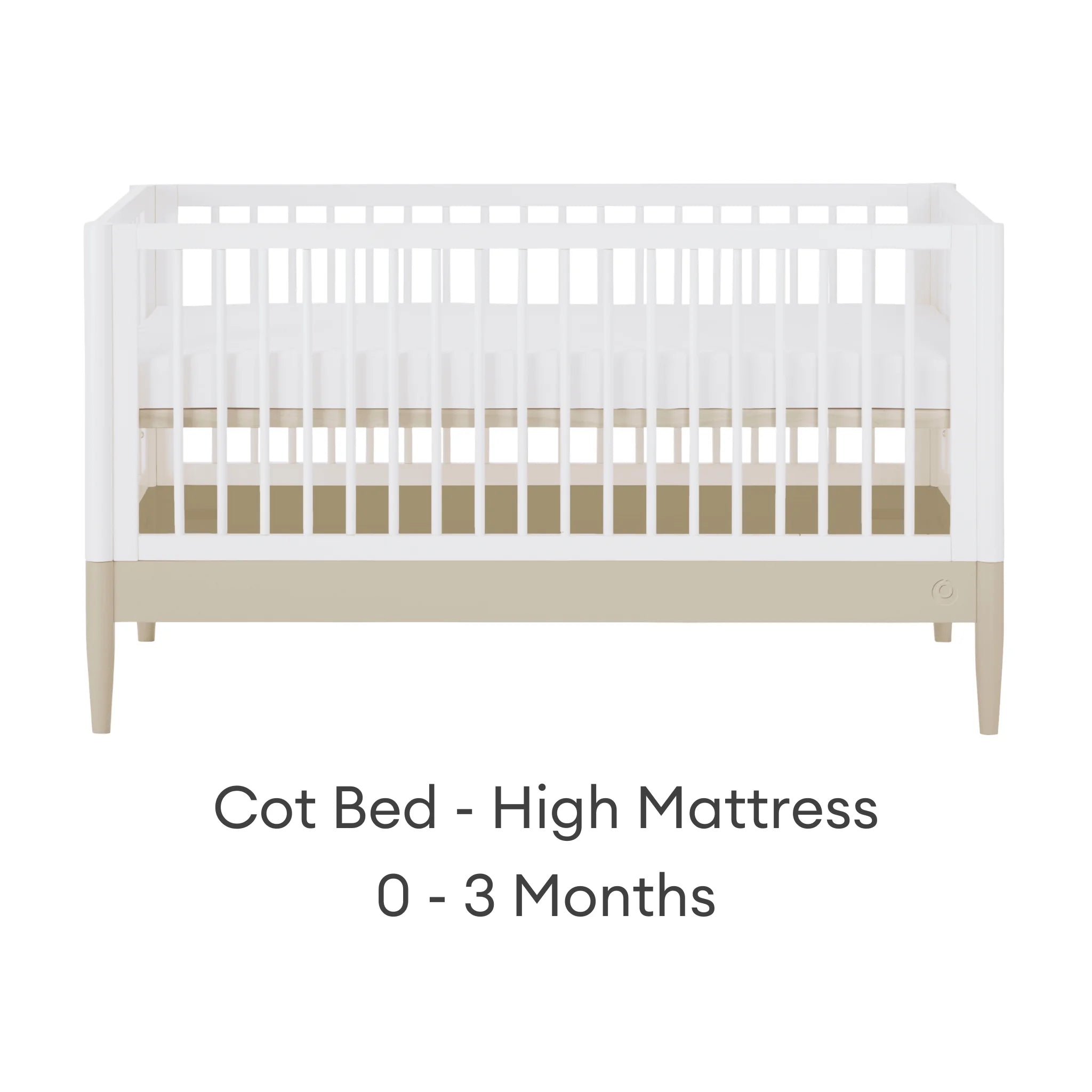 Gaia Baby EOS convertible cot with high mattress position for newborn stage.