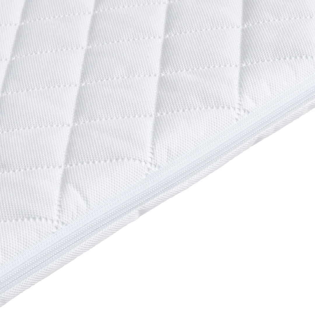 Close up of the side of the zipper on the Hera Bedside Crib Mattress