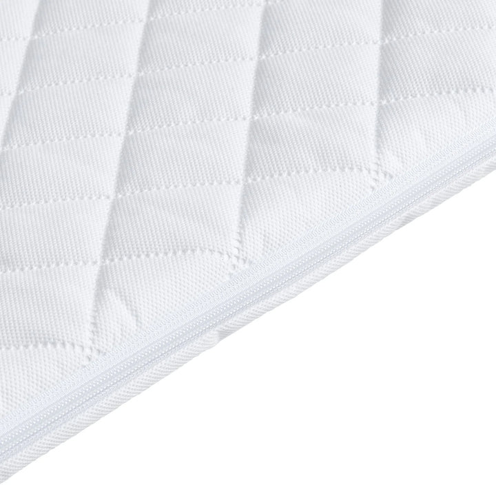 Close up of the side of the zipper on the Hera Bedside Crib Mattress