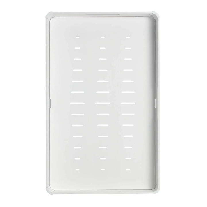 Inside view of Gaia Baby portable Hera baby changing station in white wood with changing pad removed to see ventilation.