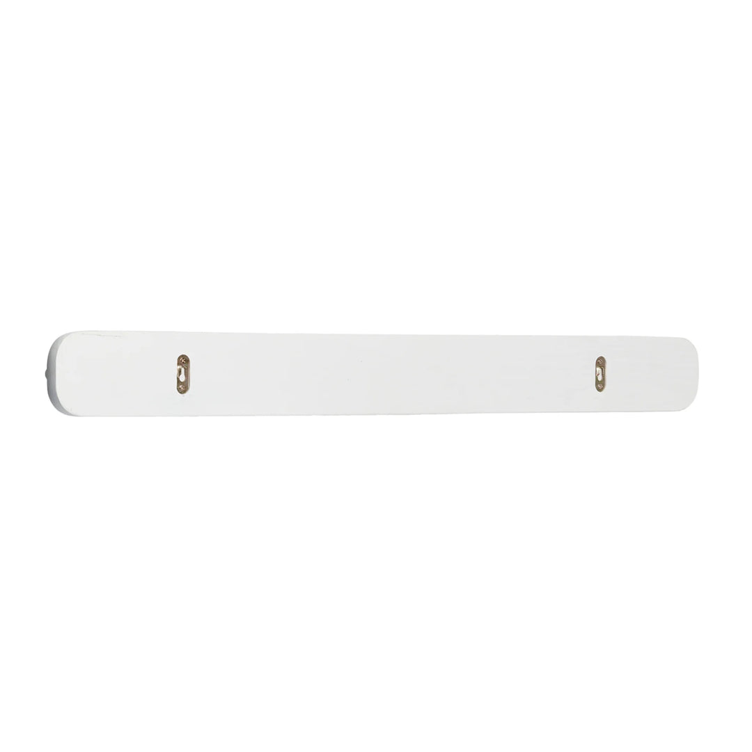 The white Hera hanging peg rail viewed from the back with two fixtures for hanging.
