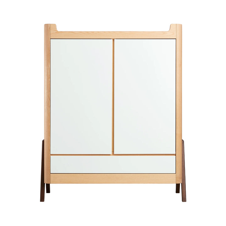 Front view of Gaia Baby Hera nursery wardrobe in white natural featuring 2 doors and a full width drawer below.