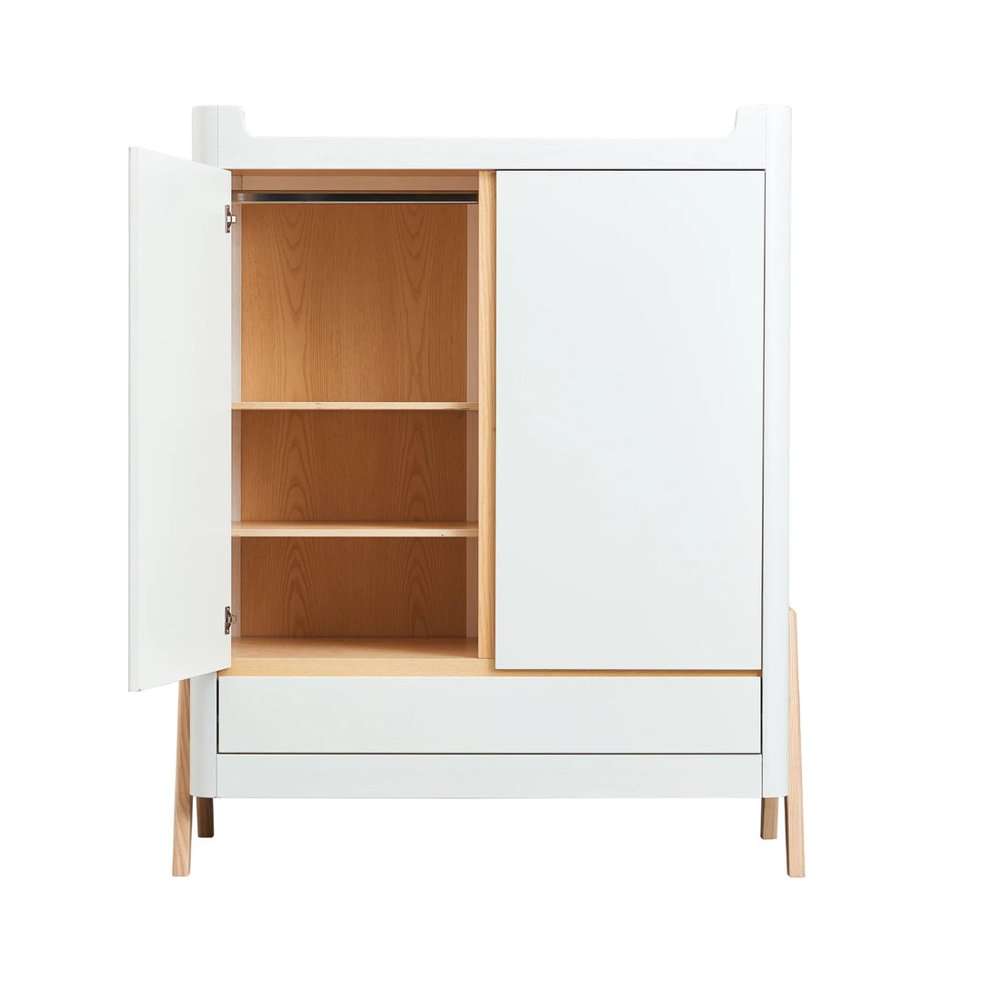 Gaia Baby Hera large nursery wardrobe with right door open showing shelves and hanging rail.