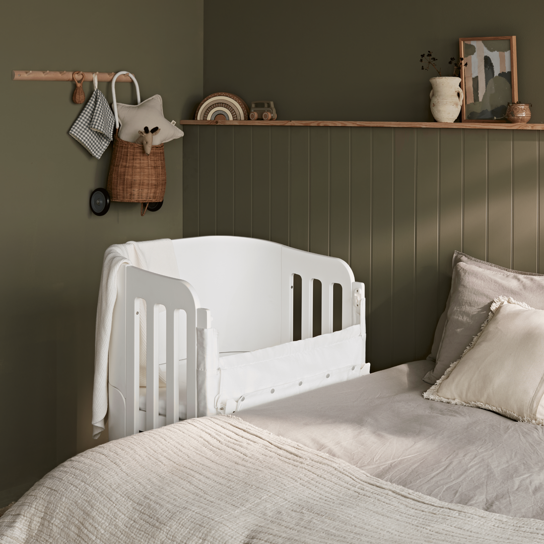 Gaia Baby Serena Bedside Crib Add On with Natural Legs with mesh panel down