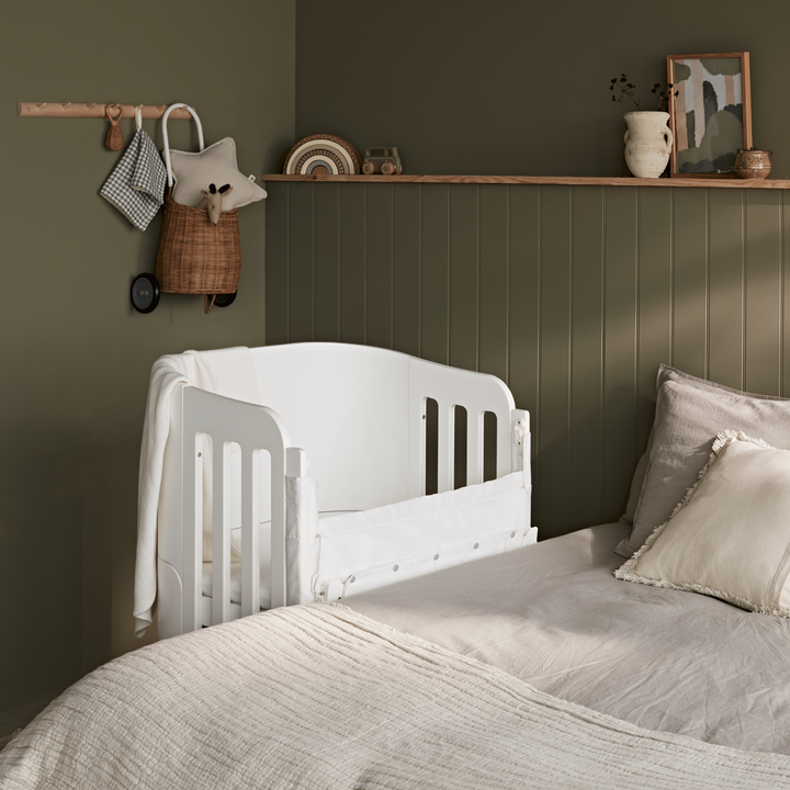 Gaia Baby Serena Bedside Crib Add On with Natural Legs with mesh panel down