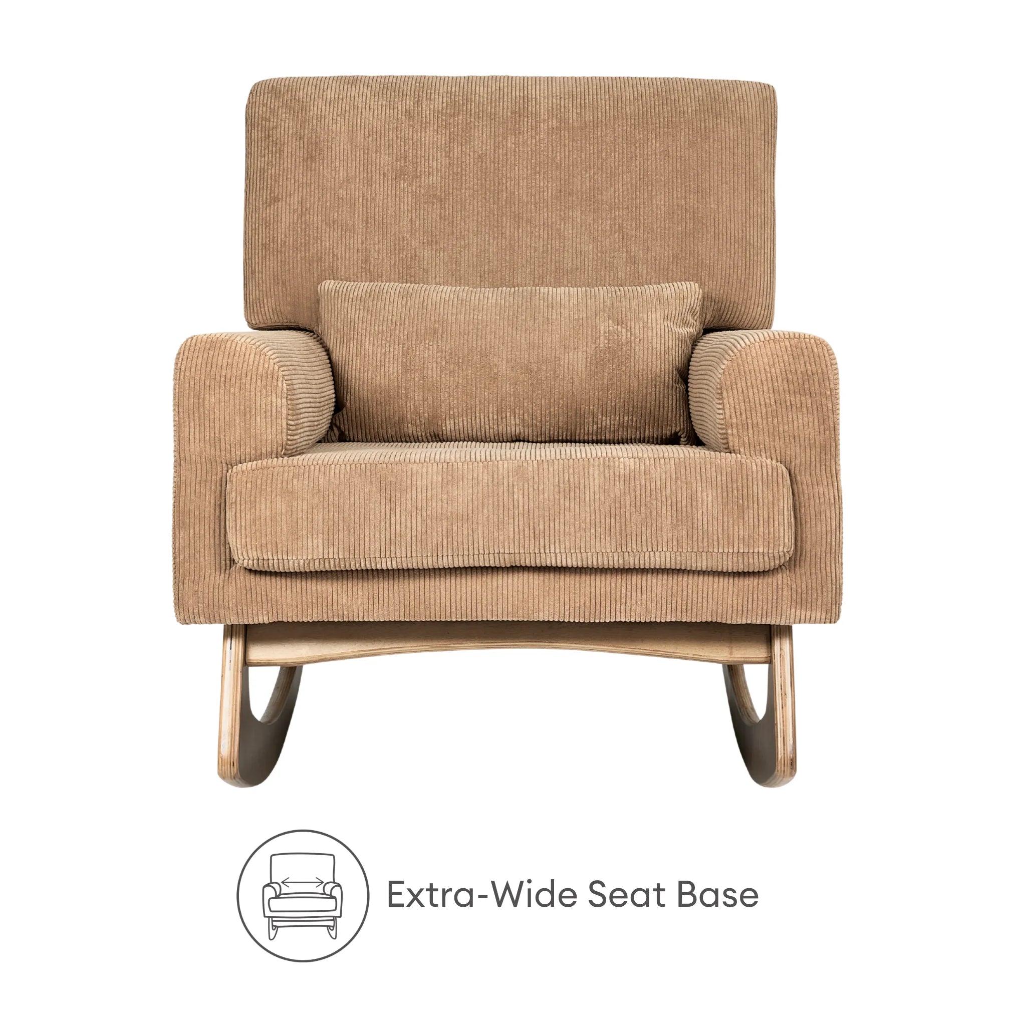 Gaia Baby Serena rocking nursing chair in caramel corduroy with extra-wide seat base
