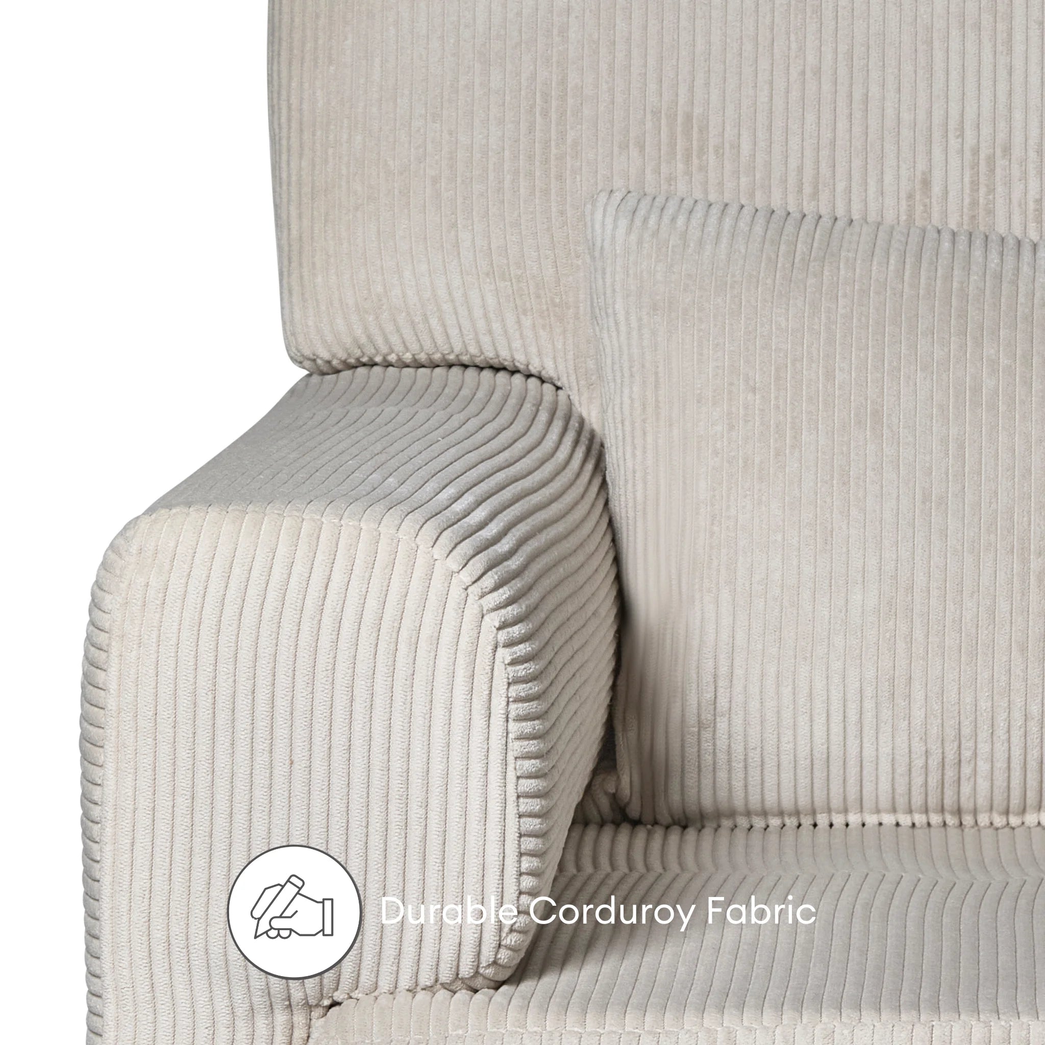 Close-up of Gaia Baby Serena rocking chair in ecru corduroy fabric