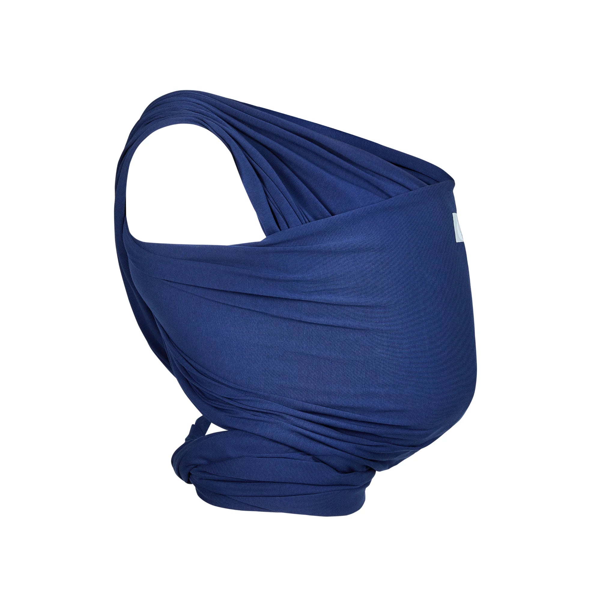 Gaia Baby organic cotton stretchy baby wrap carrier in Midnight Tide, side view of ergonomic newborn baby sling