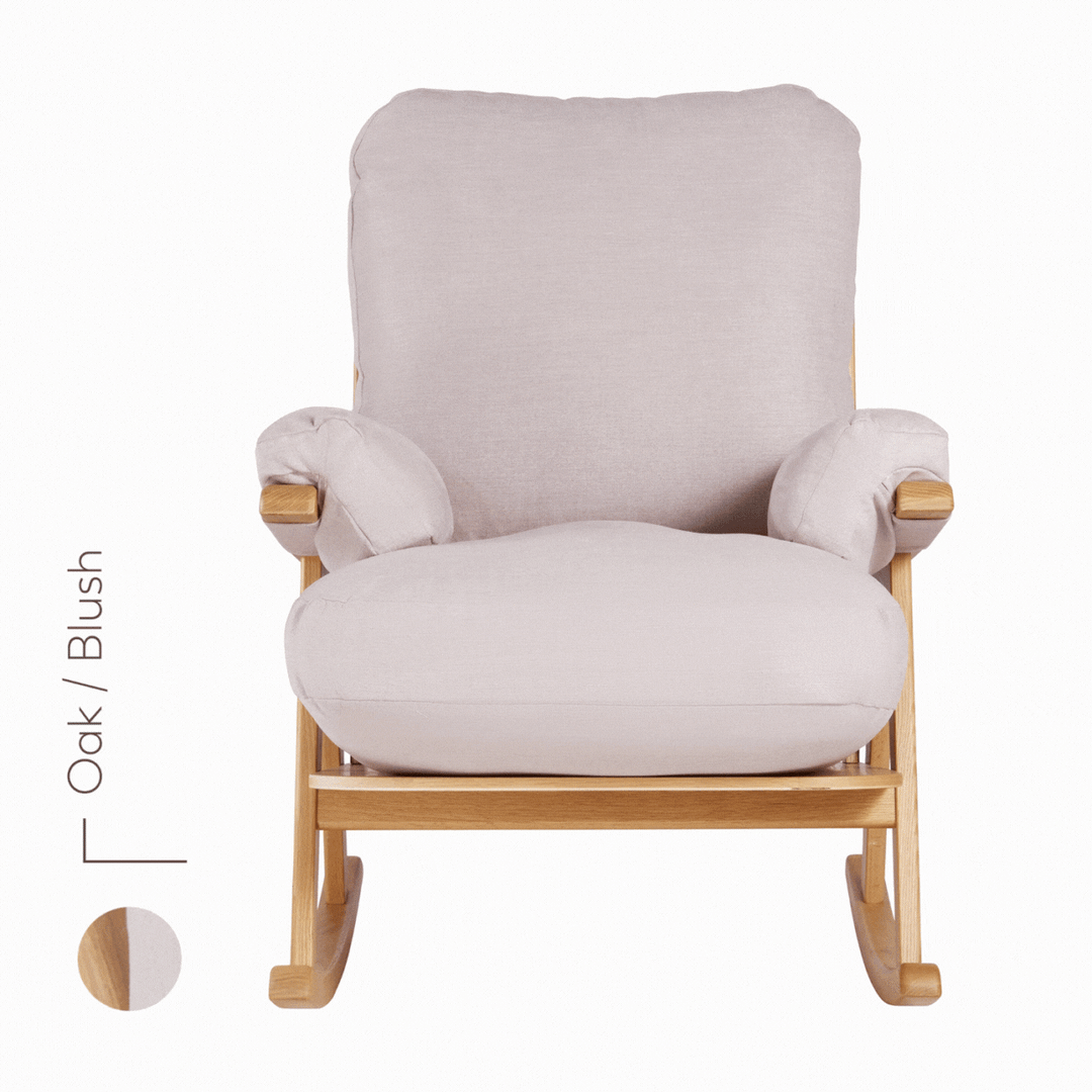 Product image of the Hera Rocking Chair in colour Blush Pink. gif showing the chair from all sides
