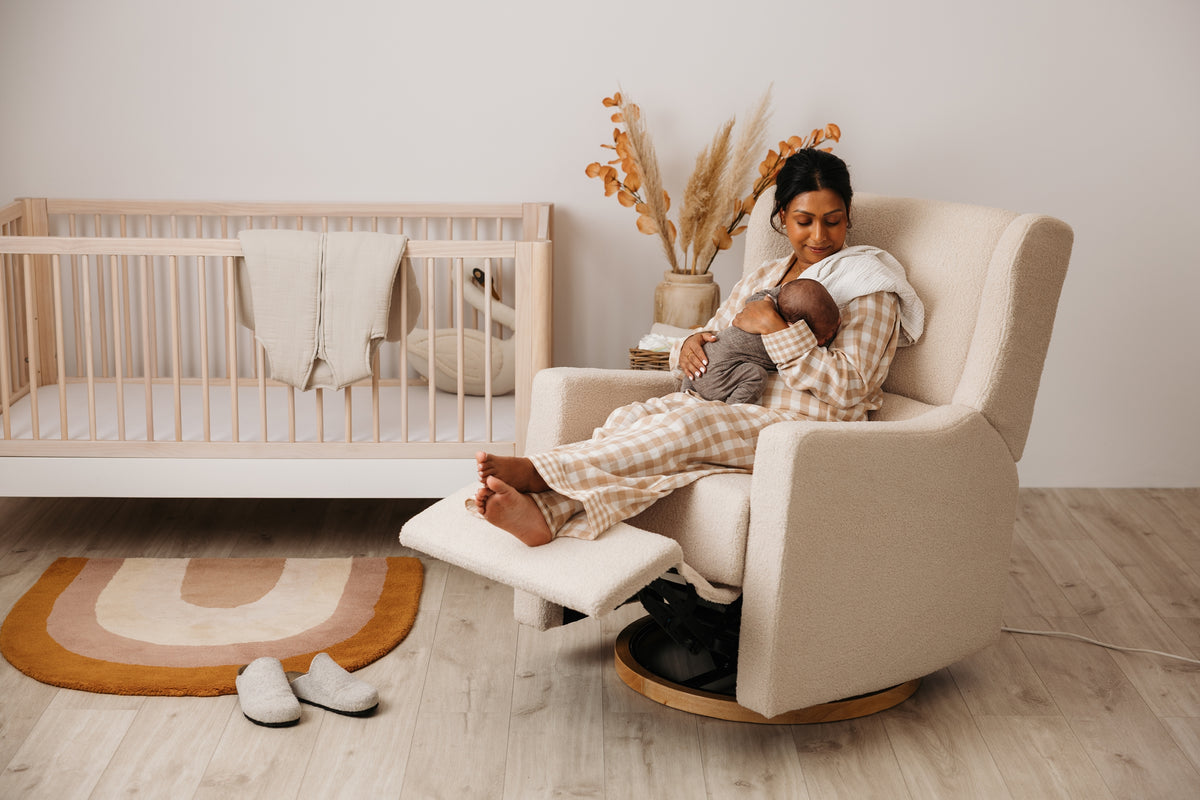 Lyra Electric Recliner Nursing Chair Biscuit Boucle