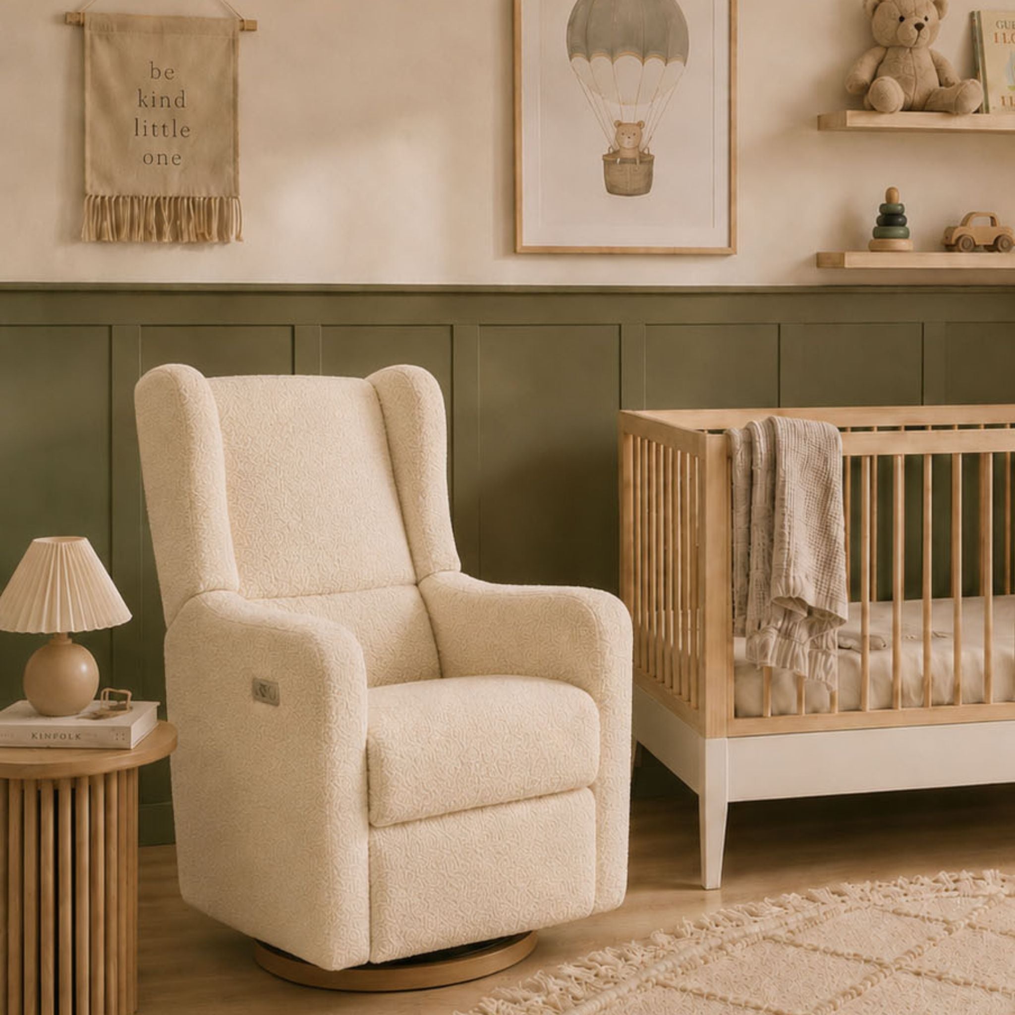 Lyra Electric Recliner Nursing Chair Biscuit Boucle