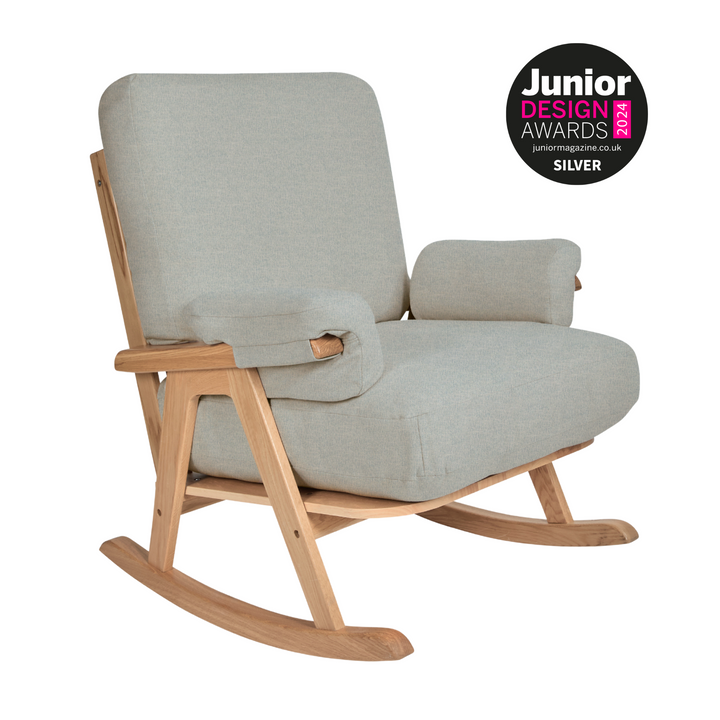 Hera rocking chair in dusk grey colour, silver Junior Design Awards winner for 2024.