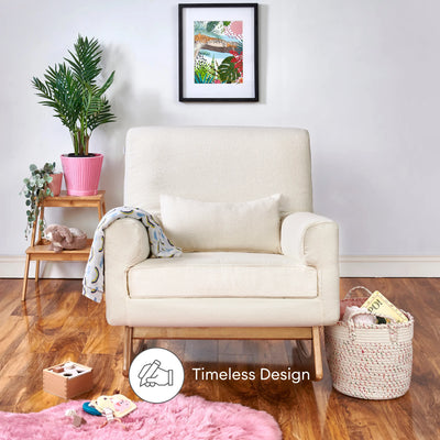 Gaia Baby Serena rocking nursing chair in ecru corduroy with padded armrests