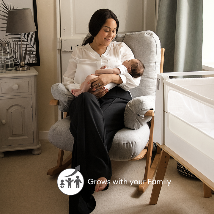 Gaia Baby Hera rocking and nursing chair, mum holding baby in chair.