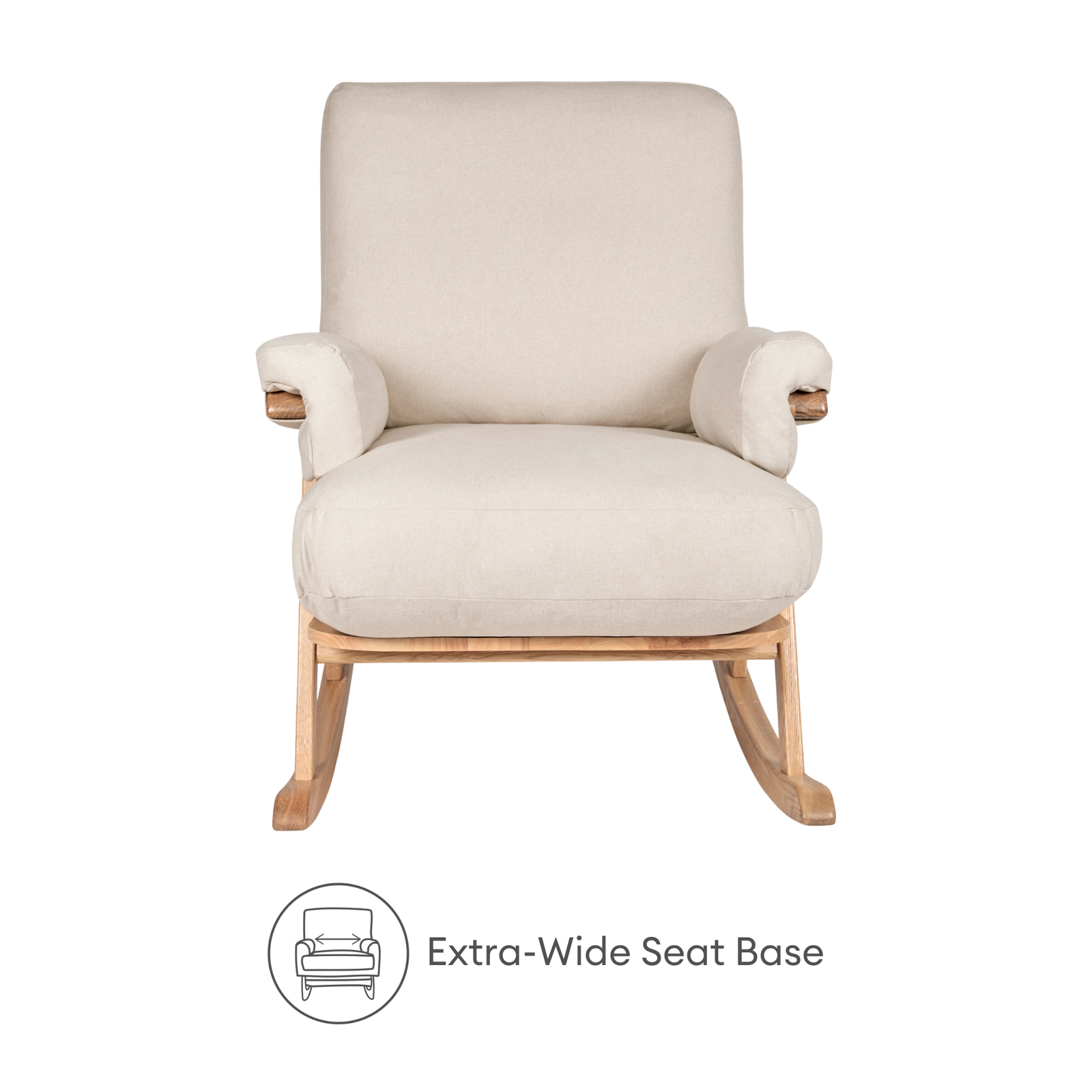Hera rocking chair extra wide seat base feature.