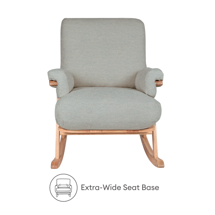 Gaia Baby hera rocking chair extra-wide seat base feature.