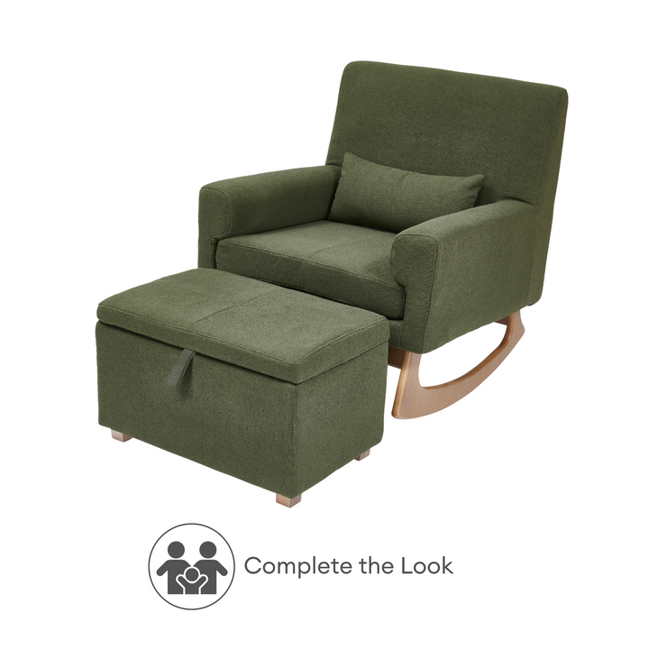 Gaia Baby Serena Dark Green Boucle Nursing Chair with the matching footstool with storage