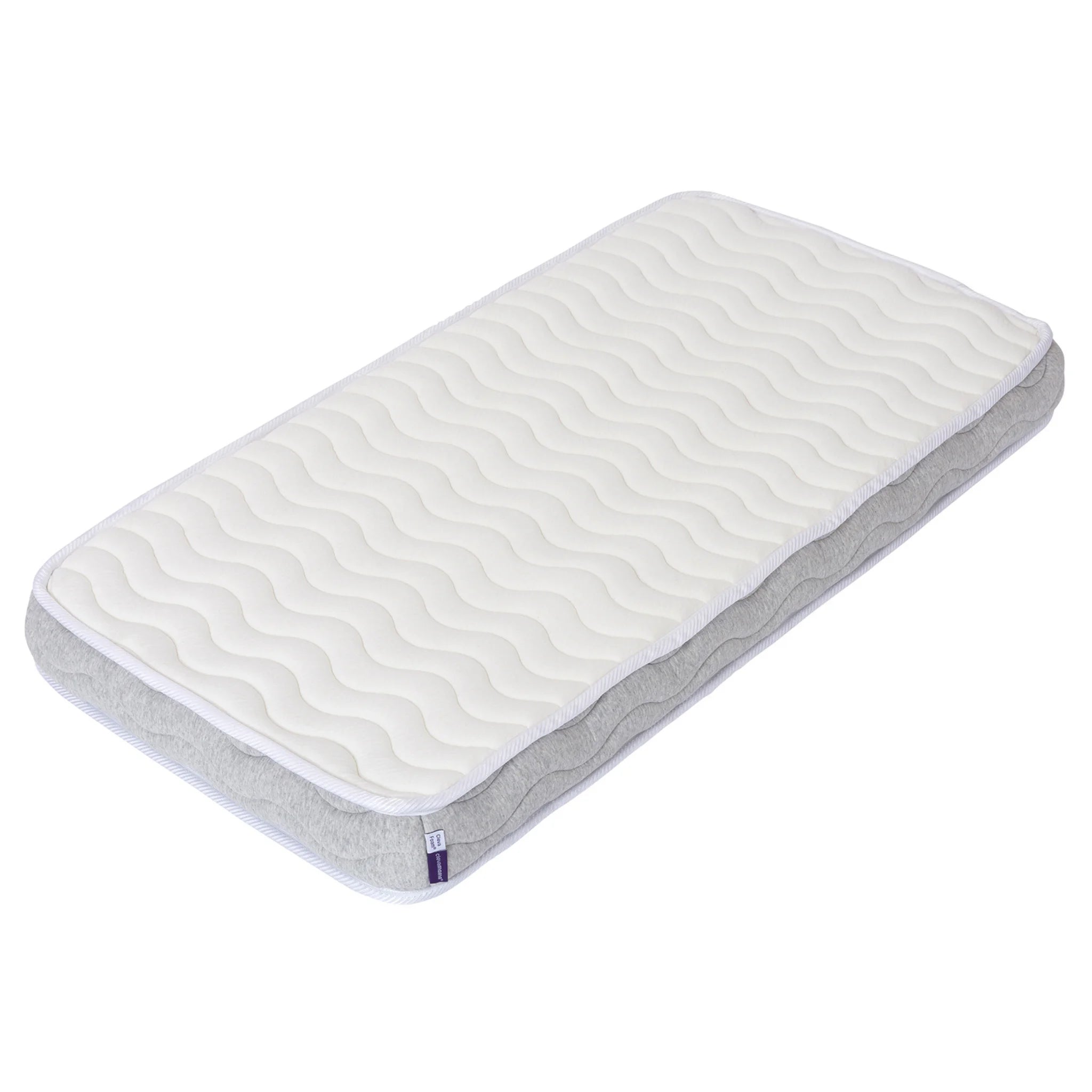 Matelas de luxe ClevaFoam à ressorts ensachés ClevaMama avec surface de sommeil blanche matelassée et conception en couches de soutien.