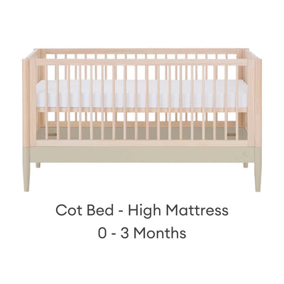 Gaia Baby EOS natural wood convertible cot bed with high mattress setting for newborns