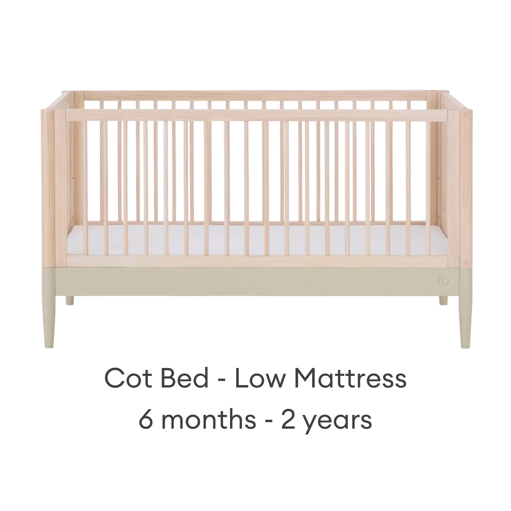 Gaia Baby EOS natural wood convertible cot bed with low mattress height for babies 6 months to 2 years