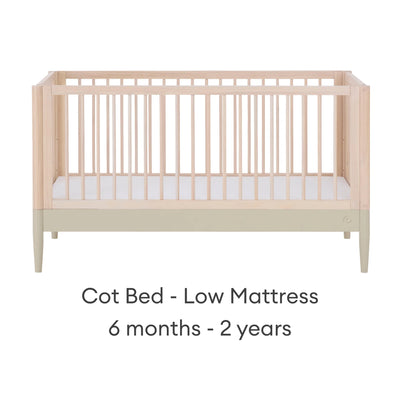 Gaia Baby EOS natural wood convertible cot bed with low mattress height for babies 6 months to 2 years