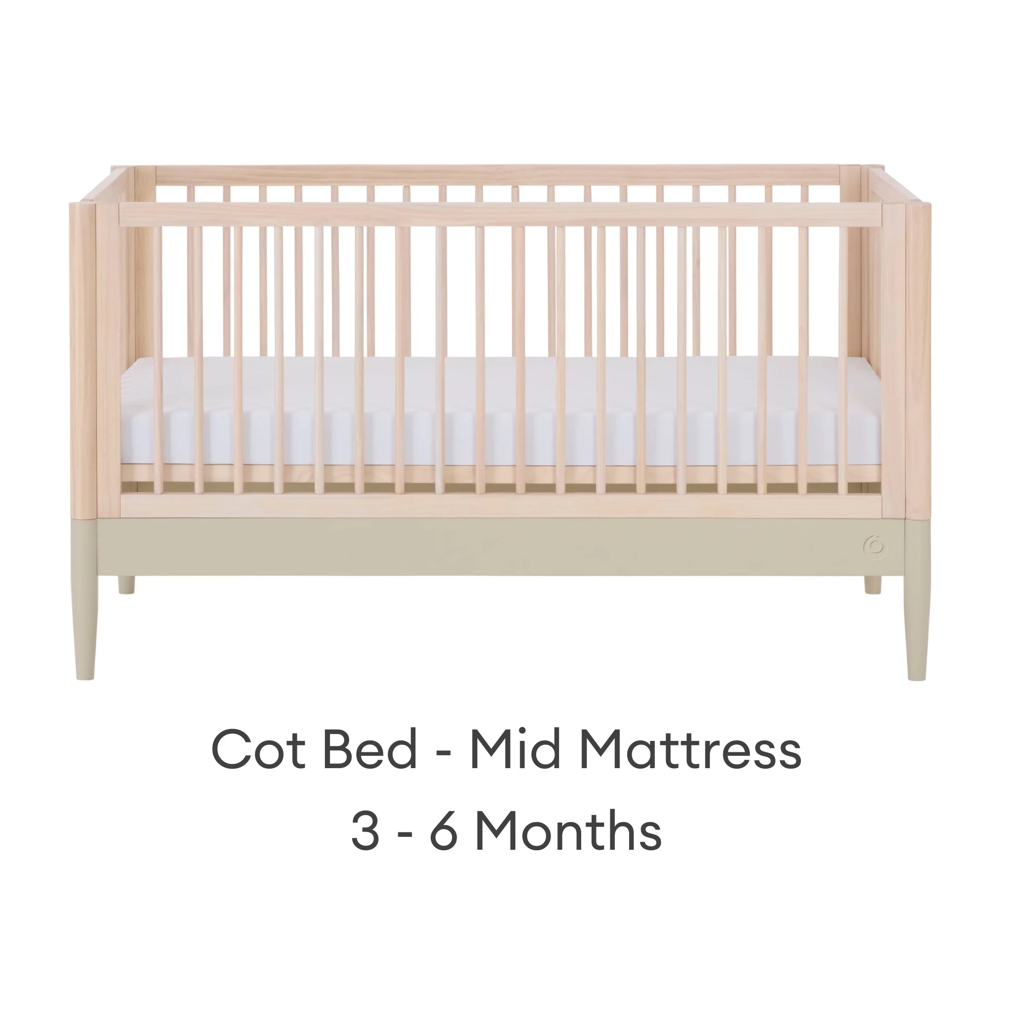 Gaia Baby EOS natural wood convertible cot bed with mid mattress height for baby stage 3 to 6 months