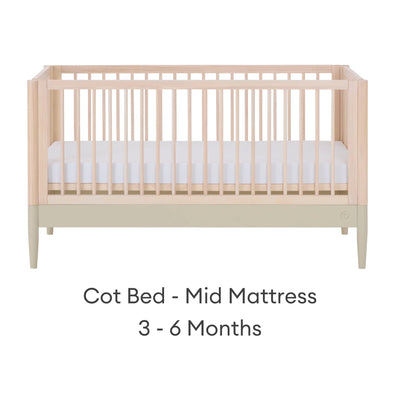 Gaia Baby EOS natural wood convertible cot bed with mid mattress height for baby stage 3 to 6 months