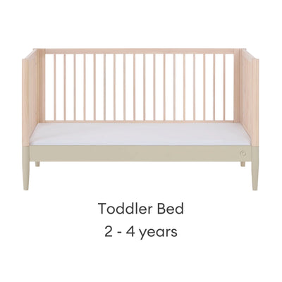 Gaia Baby EOS natural wood convertible cot bed converted into toddler bed for ages 2 to 4 years