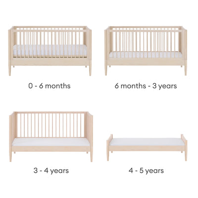 Gaia Baby EOS Cabrio-Kinderbett aus Naturholz mit vier Wachstumsstadien vom Babybett zum Kleinkinderbett