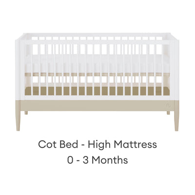 Gaia Baby EOS convertible cot with high mattress position for newborn stage.