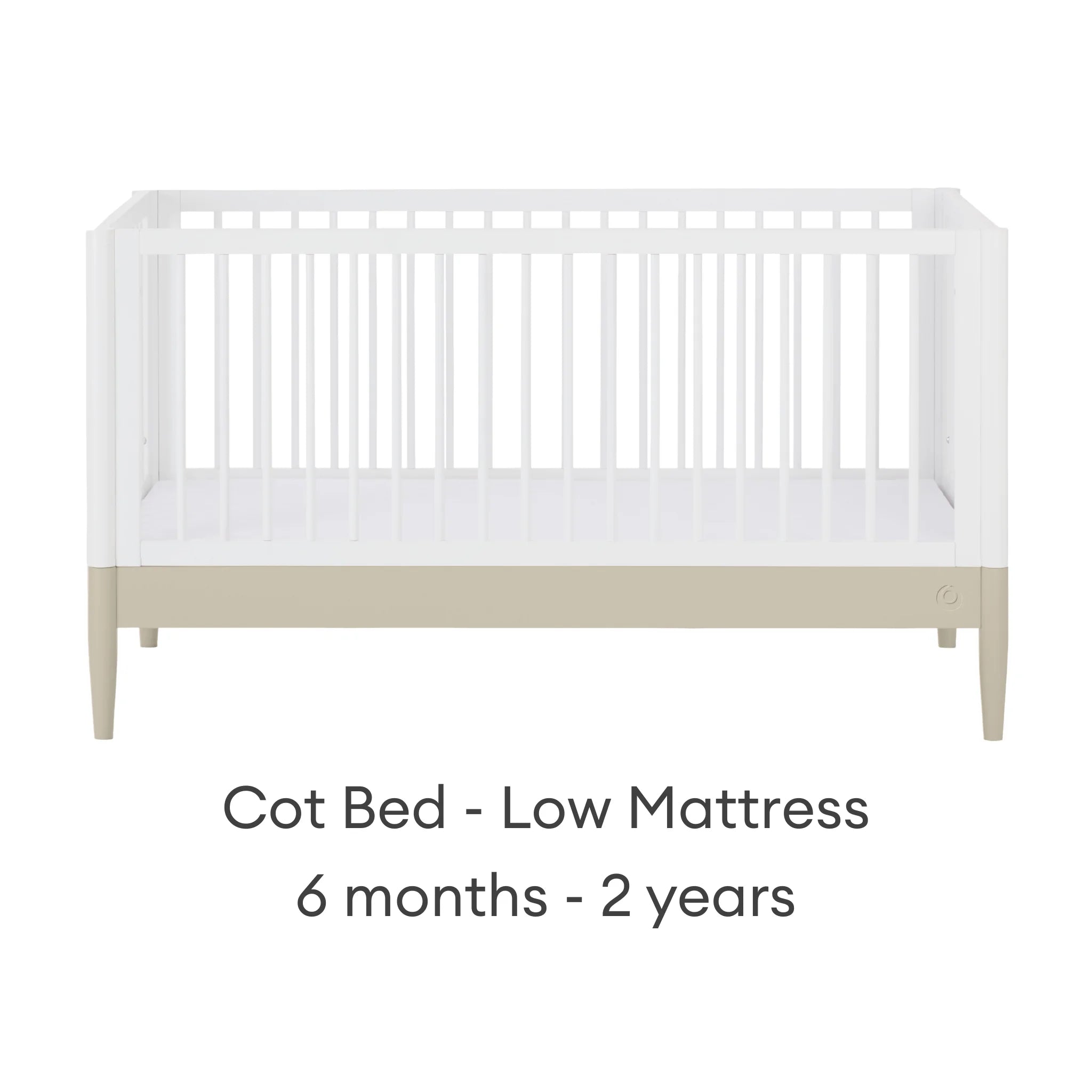 Gaia Baby EOS convertible cot in low mattress position for babies learning to sit or stand.