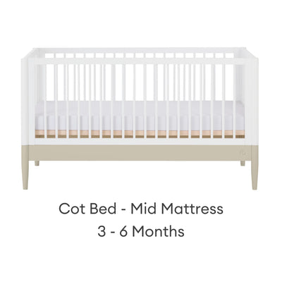 Gaia Baby EOS convertible cot with mid mattress position for growing baby.
