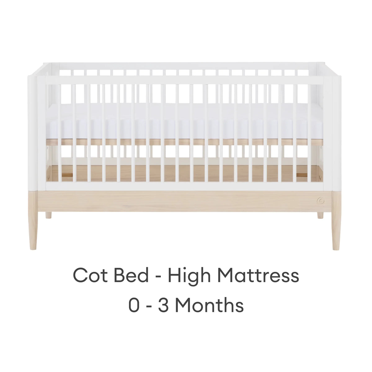 Gaia Baby EOS white and natural convertible cot bed with high mattress position for newborn stage 0–3 months
