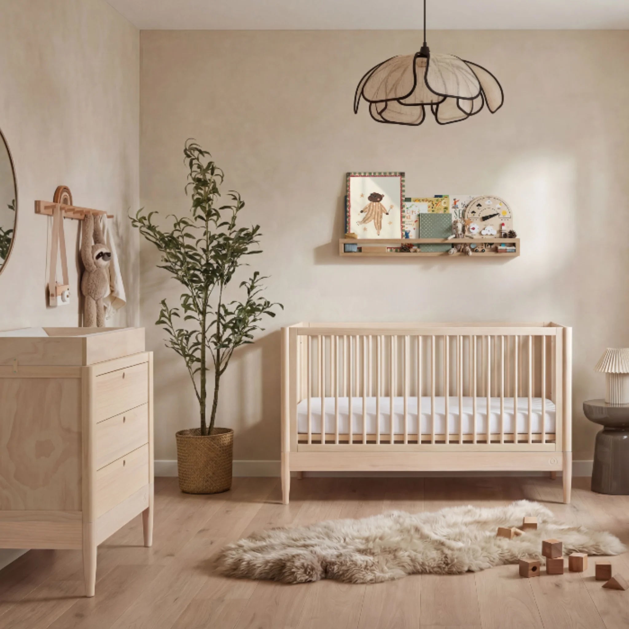Gaia Baby EOS wandelbares Kinderbett und Kinderzimmer-Kommode aus Naturholz im Stil eines modernen Babyzimmers