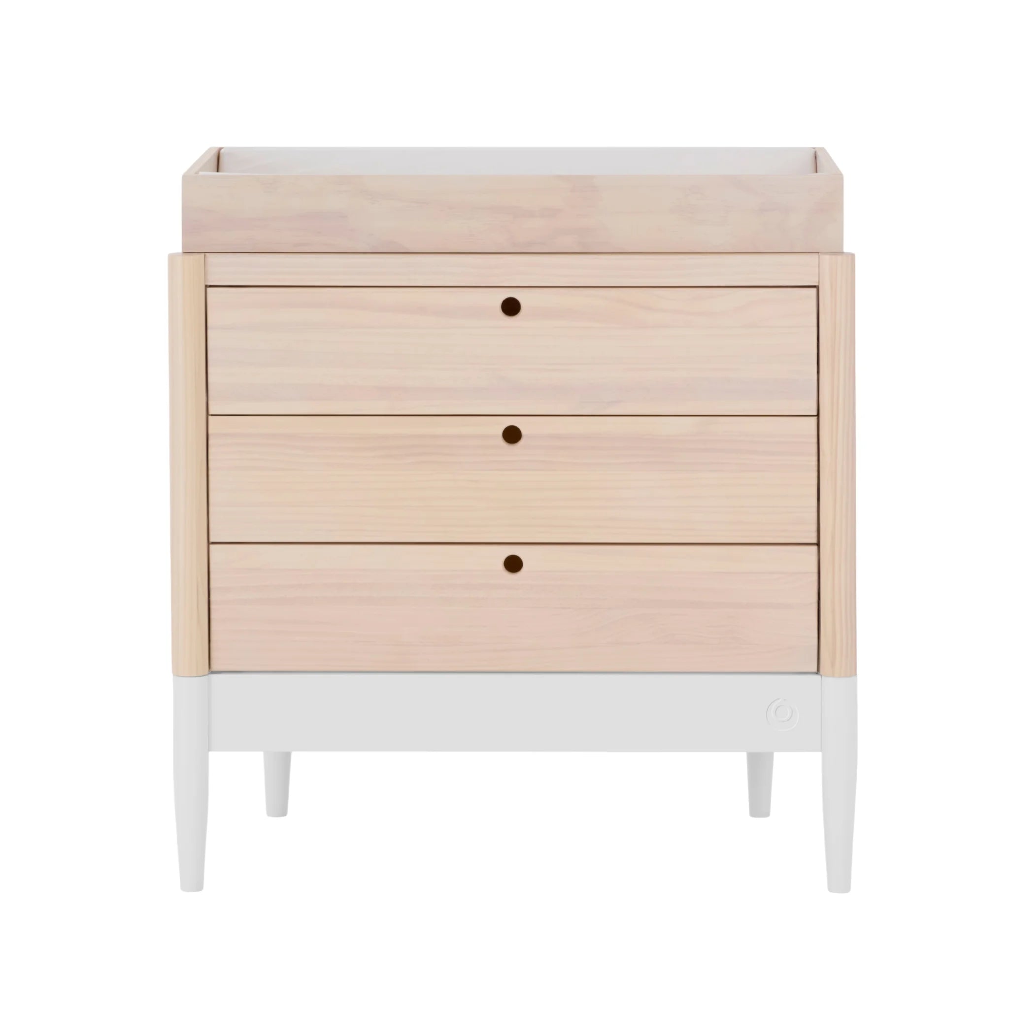 Gaia Baby EOS dresser in natural wood and white with changing top front view