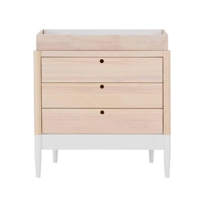 Gaia Baby EOS dresser in natural wood and white with changing top front view
