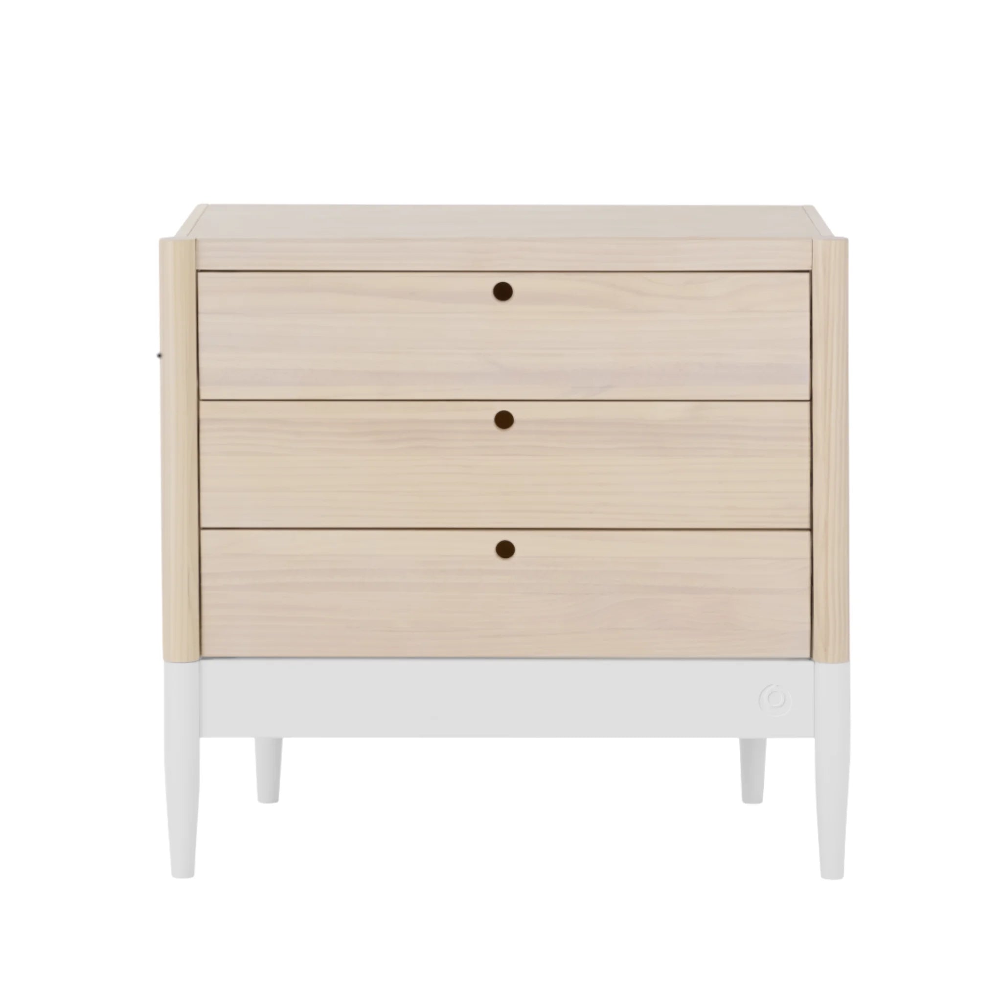 Gaia Baby EOS dresser in natural wood and white without changing top front view