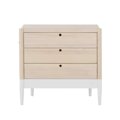 Gaia Baby EOS dresser in natural wood and white without changing top front view