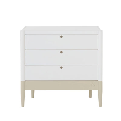 Gaia Baby EOS nursery dresser with three drawers in white and desert sage without changing top.