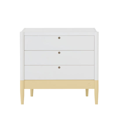 Gaia Baby EOS nursery dresser in white and primrose yellow without changing top.