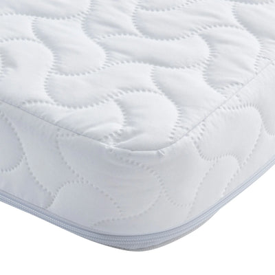 Close up of the corner on the Hera Mattress showing the high quality stitching and baby-safe zipper.