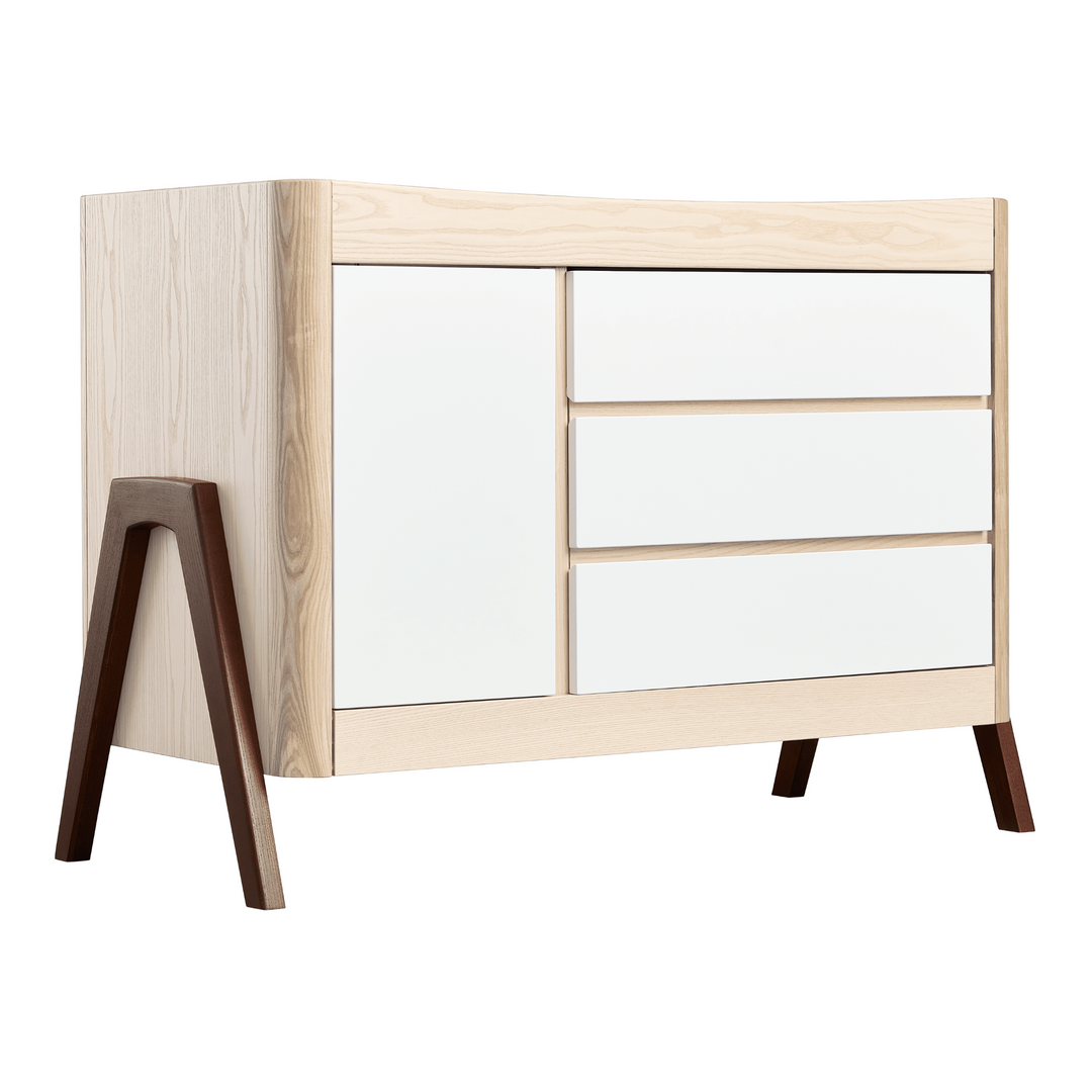 This is a product image of the Hera Dresser in Natural Ash Walnut on a white background