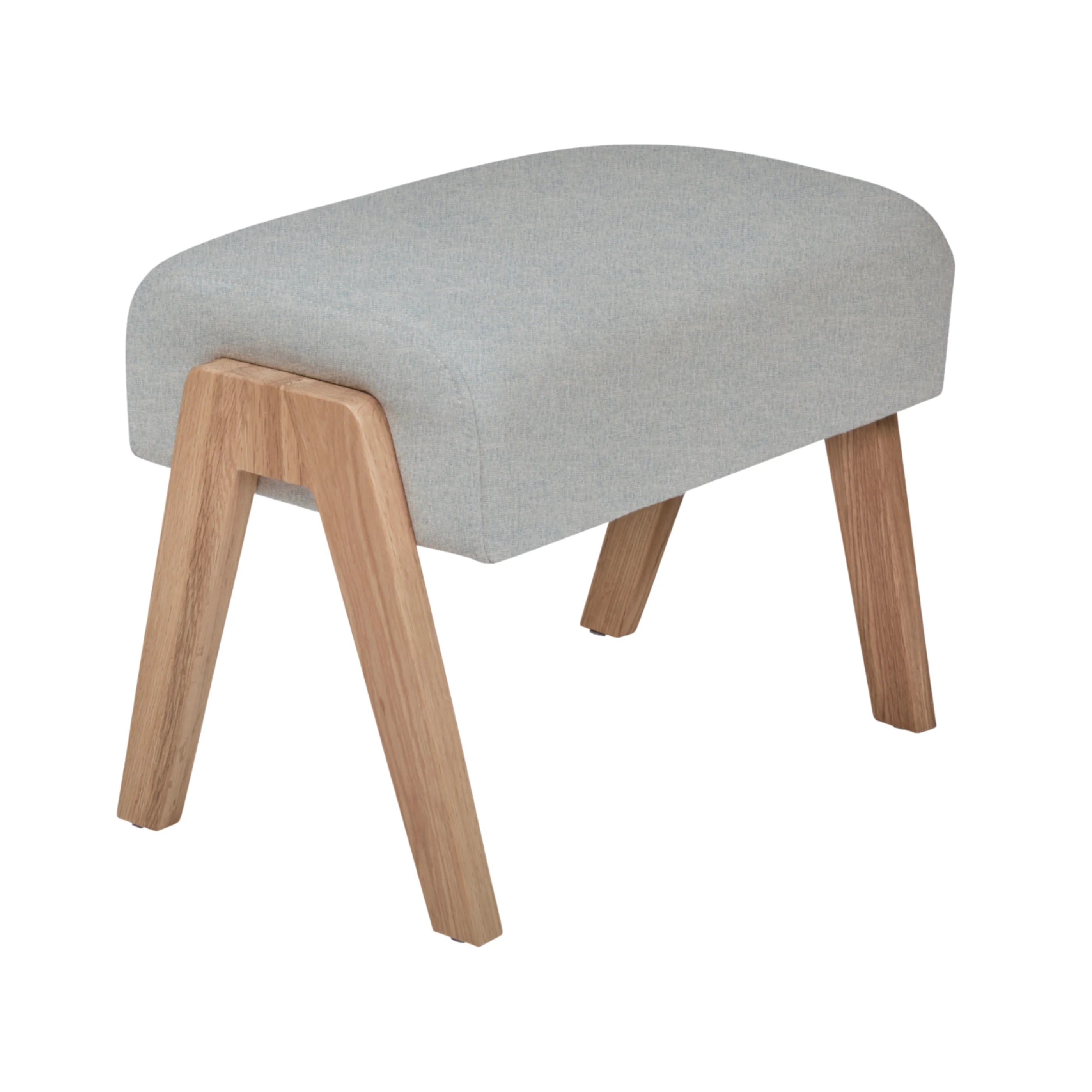Hera Footstool Dusk colour with wooden legs, upholstered nursery footrest by Gaia Baby isolated on white.