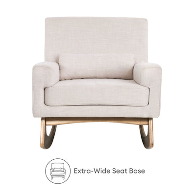 Gaia Baby Serena rocking nursing chair in oat fabric with extra-wide seat base feature