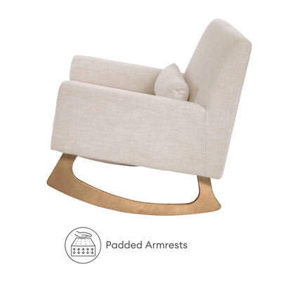 Gaia Baby Serena rocking nursing chair with padded armrests and oak rocking legs