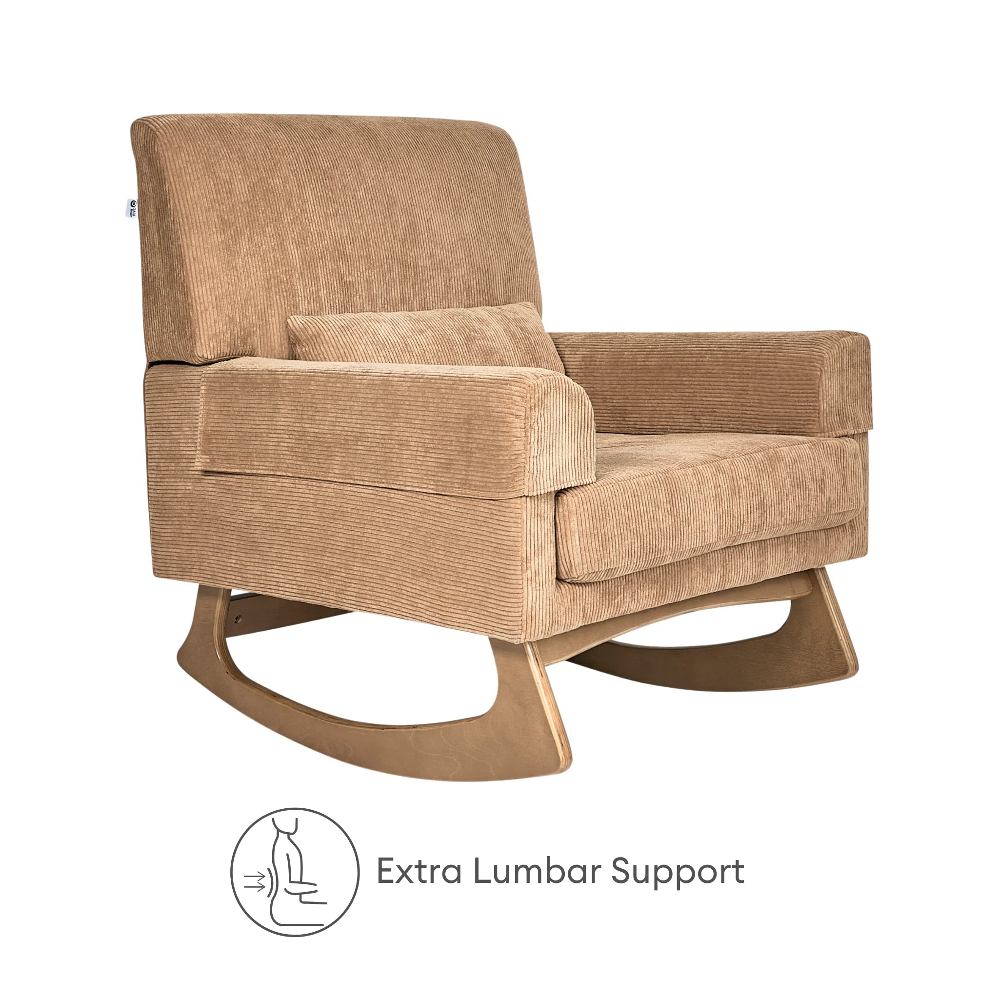 Gaia Baby Serena rocking nursing chair in caramel corduroy with extra lumbar support