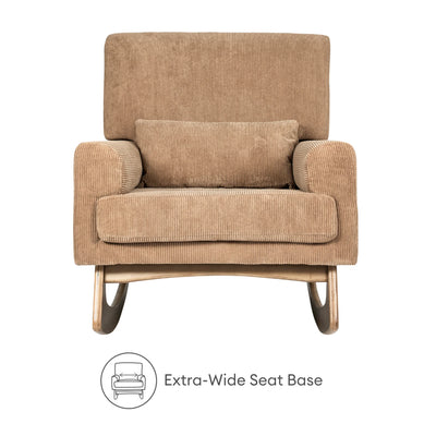Gaia Baby Serena rocking nursing chair in caramel corduroy with extra-wide seat base